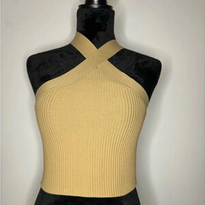 NWOT Y2K Going Out Forever 21 Tan Ribbed Halter Twist Tank Top Size S